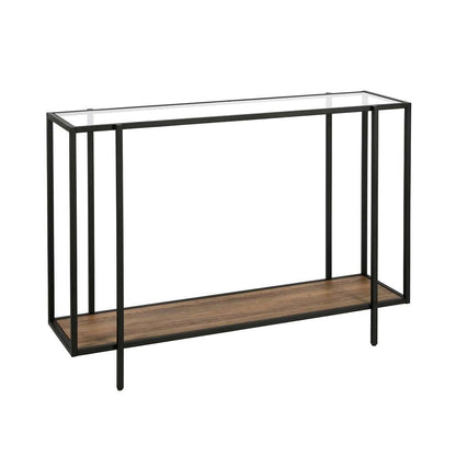 Hudson & Canal - Vireo 42in Wide Rectangular Console Table with MDF Shelf in Blackened Bronze/Rustic Oak - AT0557 veiw 1