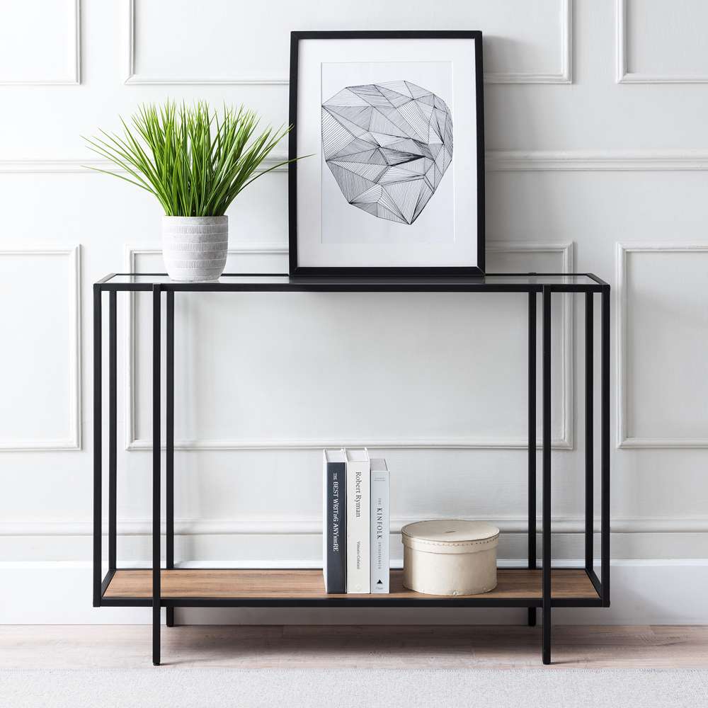 Hudson & Canal - Vireo 42in Wide Rectangular Console Table with MDF Shelf in Blackened Bronze/Rustic Oak - AT0557 veiw 2