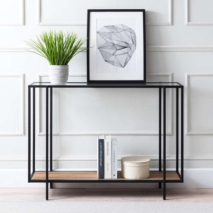 Hudson & Canal - Vireo 42in Wide Rectangular Console Table with MDF Shelf in Blackened Bronze/Rustic Oak - AT0557 veiw 2