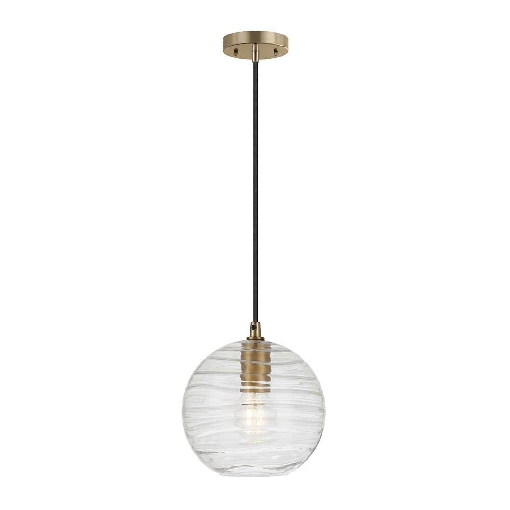 Hudson & Canal - Wayve 8in Wide Textured Pendant with Glass Shade in Brass/Clear - PD0077 veiw 1