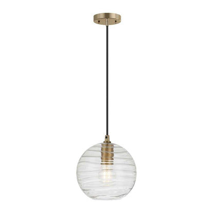 Hudson & Canal - Wayve 8in Wide Textured Pendant with Glass Shade in Brass/Clear - PD0077 veiw 1