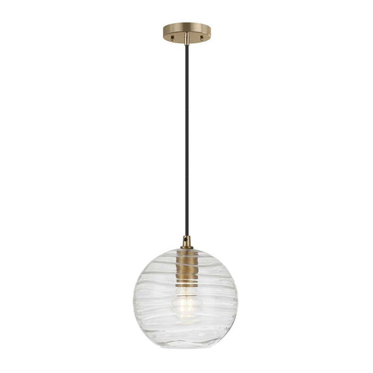 Hudson & Canal - Wayve 8in Wide Textured Pendant with Glass Shade in Brass/Clear - PD0077 veiw 1