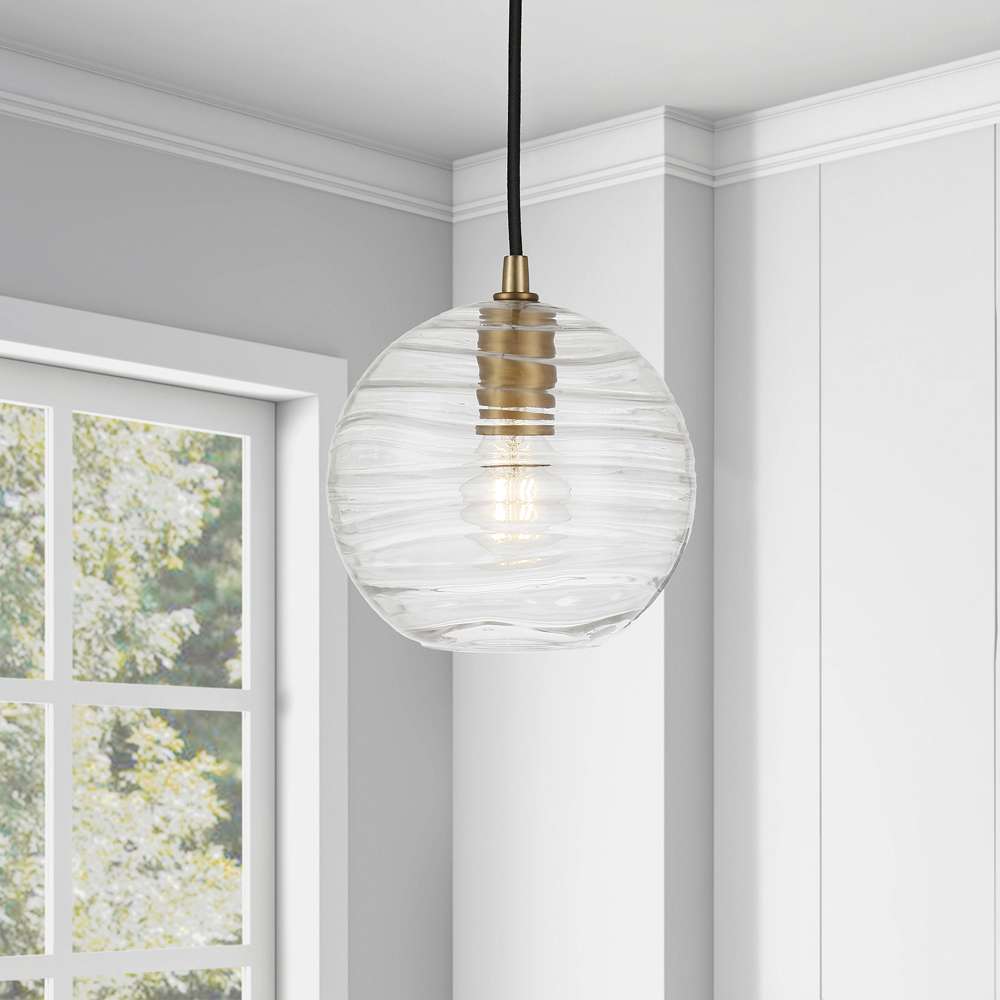 Hudson & Canal - Wayve 8in Wide Textured Pendant with Glass Shade in Brass/Clear - PD0077 veiw 2