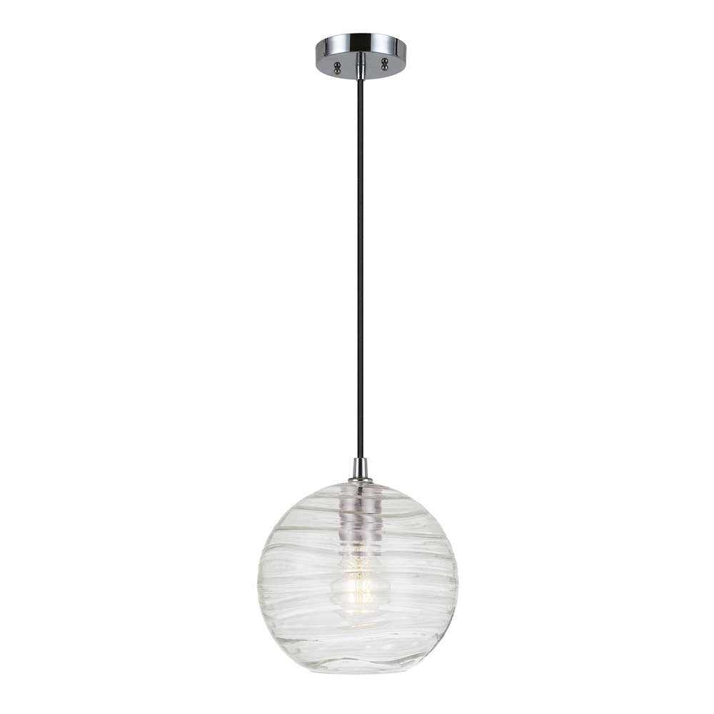 Hudson & Canal - Wayve 8in Wide Textured Pendant with Glass Shade in Polished Nickel/Clear - PD0079 veiw 1