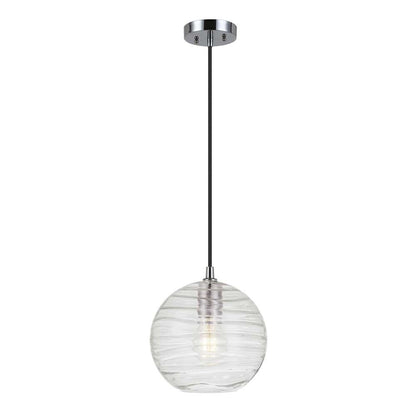 Hudson & Canal - Wayve 8in Wide Textured Pendant with Glass Shade in Polished Nickel/Clear - PD0079 veiw 1