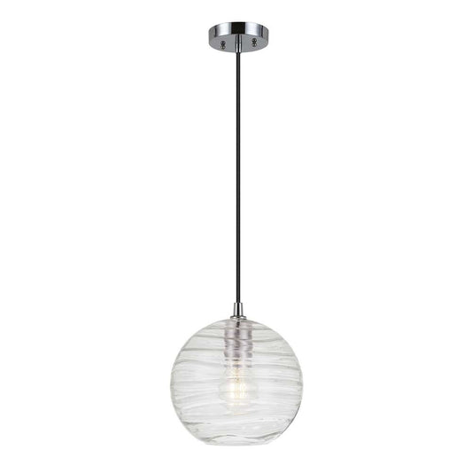 Hudson & Canal - Wayve 8in Wide Textured Pendant with Glass Shade in Polished Nickel/Clear - PD0079 veiw 1