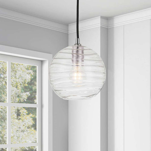 Hudson & Canal - Wayve 8in Wide Textured Pendant with Glass Shade in Polished Nickel/Clear - PD0079 veiw 2