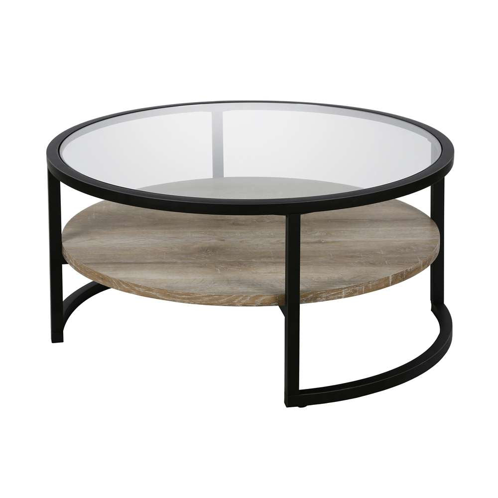 Hudson & Canal - Winston 34.75in Wide Round Coffee Table in Blackened Bronze/Limed Oak - CT0224 veiw 1