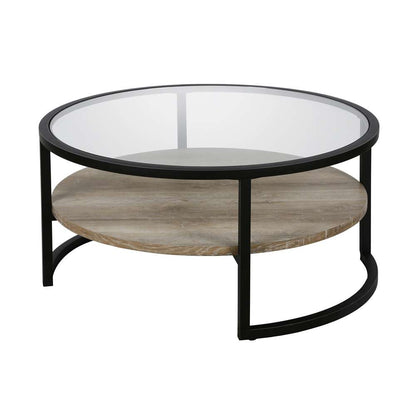 Hudson & Canal - Winston 34.75in Wide Round Coffee Table in Blackened Bronze/Limed Oak - CT0224 veiw 1