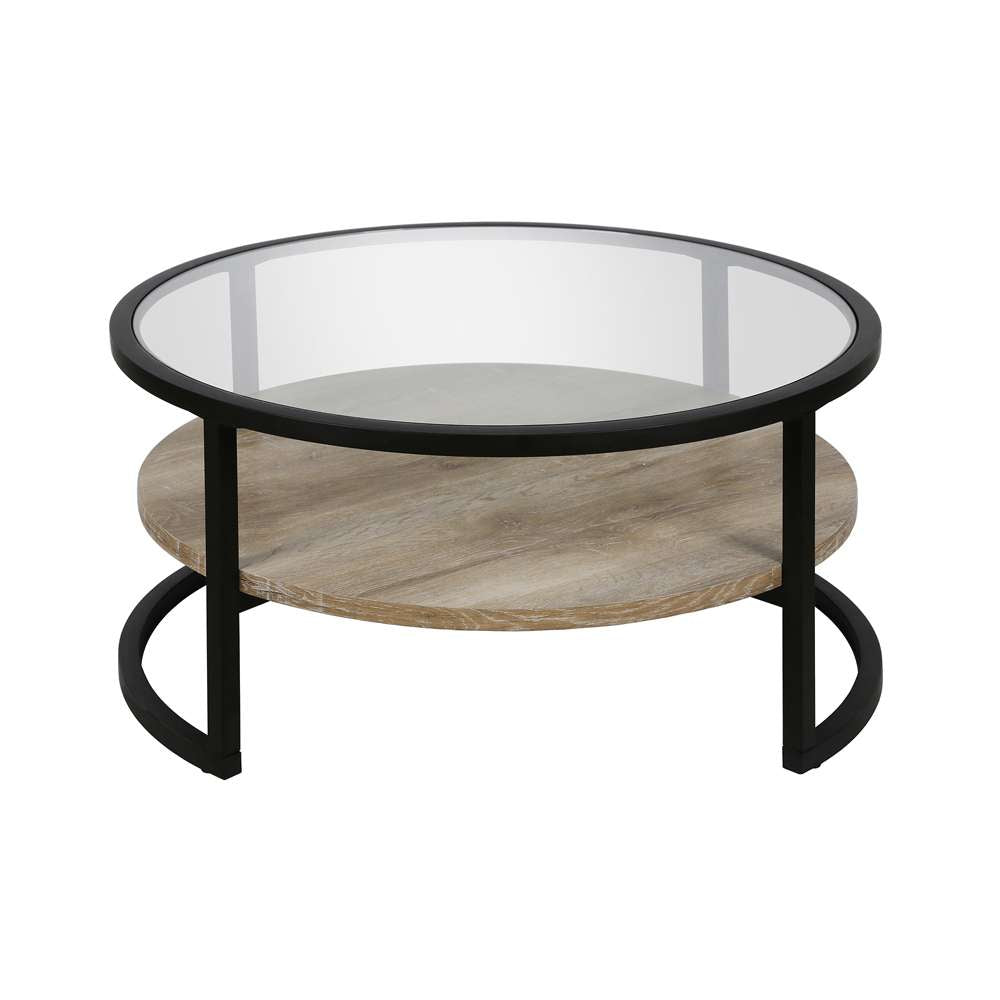Hudson & Canal - Winston 34.75in Wide Round Coffee Table in Blackened Bronze/Limed Oak - CT0224 veiw 3
