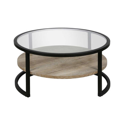 Hudson & Canal - Winston 34.75in Wide Round Coffee Table in Blackened Bronze/Limed Oak - CT0224 veiw 3