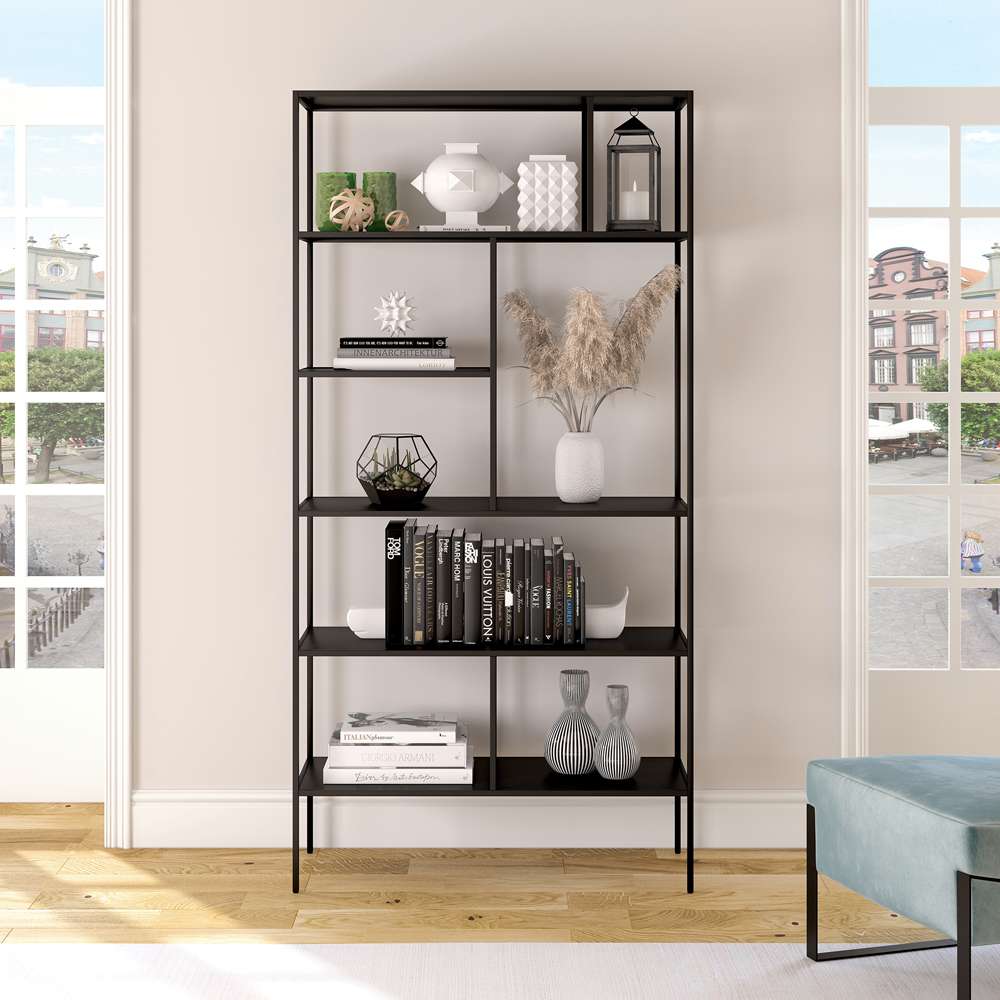 Hudson & Canal - Winthrop 72in Tall Rectangular Bookcase in Blackened Bronze - BK0345 veiw 2