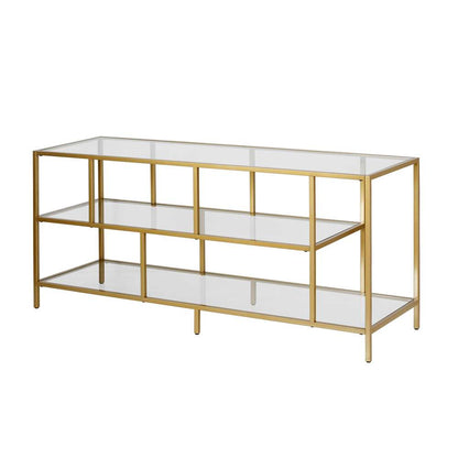 Hudson & Canal - Winthrop Rectangular TV Stand with Glass Shelves for TVs up to 60in in Brass - TV0329 veiw 1