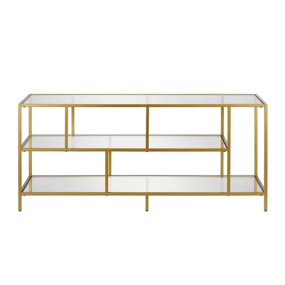 Hudson & Canal - Winthrop Rectangular TV Stand with Glass Shelves for TVs up to 60in in Brass - TV0329 veiw 3