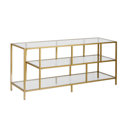 Hudson & Canal - Winthrop Rectangular TV Stand with Glass Shelves for TVs up to 60in in Brass - TV0329 veiw 4
