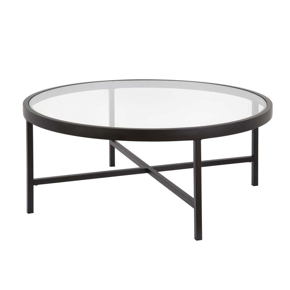 Hudson & Canal - Xivil 36in Wide Round Coffee Table with Glass Top in Blackened Bronze - CT0110 veiw 1