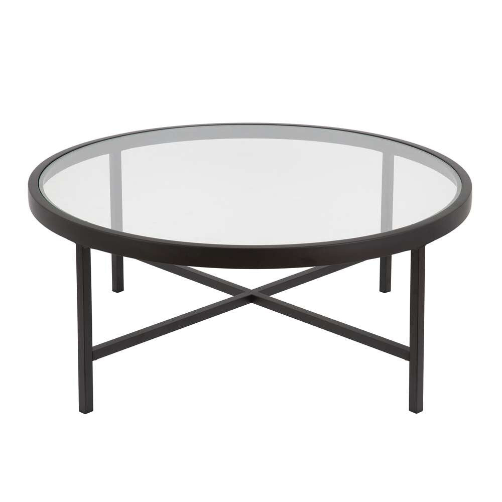Hudson & Canal - Xivil 36in Wide Round Coffee Table with Glass Top in Blackened Bronze - CT0110 veiw 3