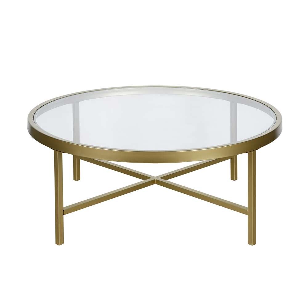 Hudson & Canal - Xivil 36in Wide Round Coffee Table with Glass Top in Brass - CT0204 veiw 1