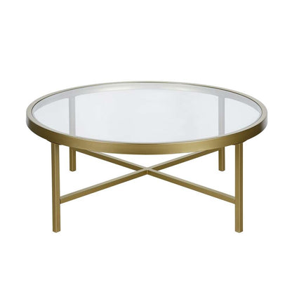 Hudson & Canal - Xivil 36in Wide Round Coffee Table with Glass Top in Brass - CT0204 veiw 1