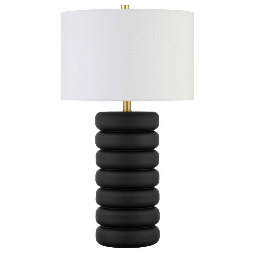 Hudson & Canal - Zelda 25in Tall Glass Bubble Body Table Lamp with Fabric Shade in Matte Black/Brass/White - TL1810 veiw 1