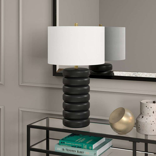 Hudson & Canal - Zelda 25in Tall Glass Bubble Body Table Lamp with Fabric Shade in Matte Black/Brass/White - TL1810 veiw 2