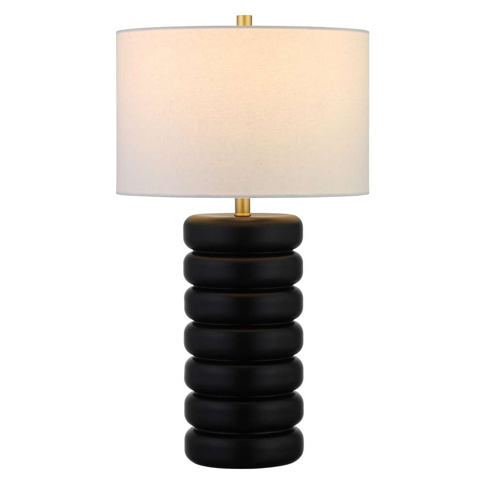Hudson & Canal - Zelda 25in Tall Glass Bubble Body Table Lamp with Fabric Shade in Matte Black/Brass/White - TL1810 veiw 3