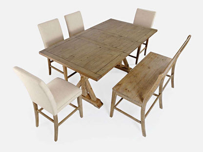 Jofran - Carlyle Crossing Solid Pine 78in Six-Piece Counter Height Dining Set with Bench and Upholstered Stools - 1921-78C-6U veiw 1