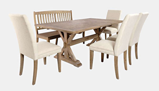 Jofran - Carlyle Crossing Solid Pine 78in Six-Piece Dining Set with Bench and Upholstered Chairs - 1921-78D-6U veiw 1