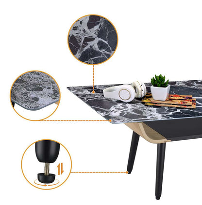 Lilola Home - Landon Coffee Table with Glass Black Marble Texture Top and Bent Wood Design - 98018 veiw 3