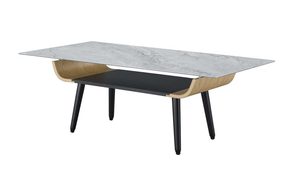 Lilola Home - Landon Coffee Table with Glass Gray Marble Texture Top and Bent Wood Design - 98019 veiw 2