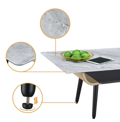 Lilola Home - Landon Coffee Table with Glass Gray Marble Texture Top and Bent Wood Design - 98019 veiw 3
