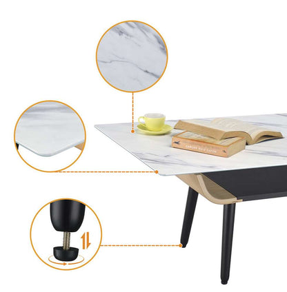 Lilola Home - Landon Coffee Table with Glass White Marble Texture Top and Bent Wood Design - 98017 veiw 3