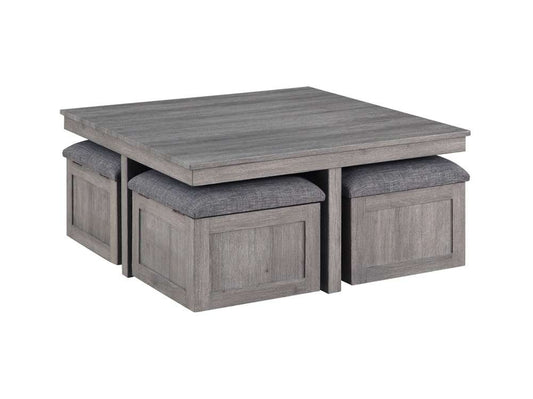 Lilola Home - Moseberg Distressed Gray Coffee Table with Storage Stools - 98011 veiw 1