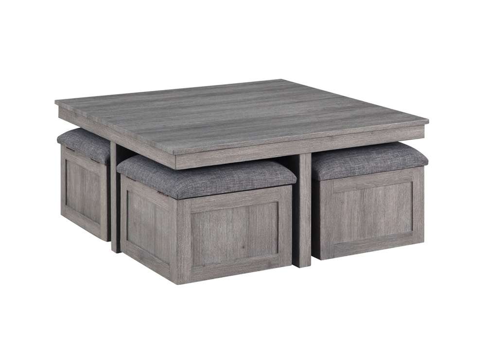 Lilola Home - Moseberg Distressed Gray Coffee Table with Storage Stools - 98011 veiw 2