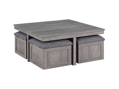 Lilola Home - Moseberg Distressed Gray Coffee Table with Storage Stools - 98011 veiw 2