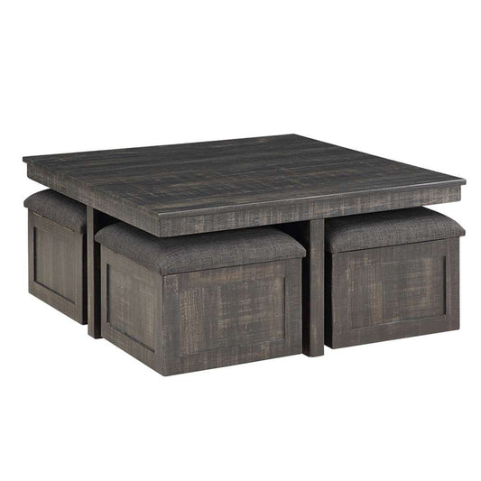 Lilola Home - Moseberg Gray Oak Coffee Table with Storage Stools - 98015 veiw 2