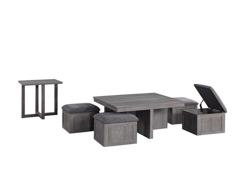 Lilola Home - Moseberg Distressed Gray Coffee Table with Storage Stools and End Table Set - 98011-SET veiw 1