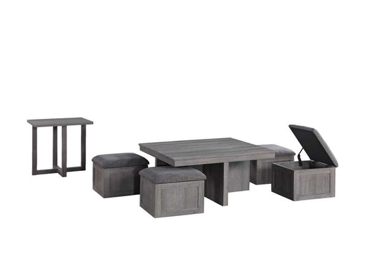 Lilola Home - Moseberg Distressed Gray Coffee Table with Storage Stools and End Table Set - 98011-SET veiw 2