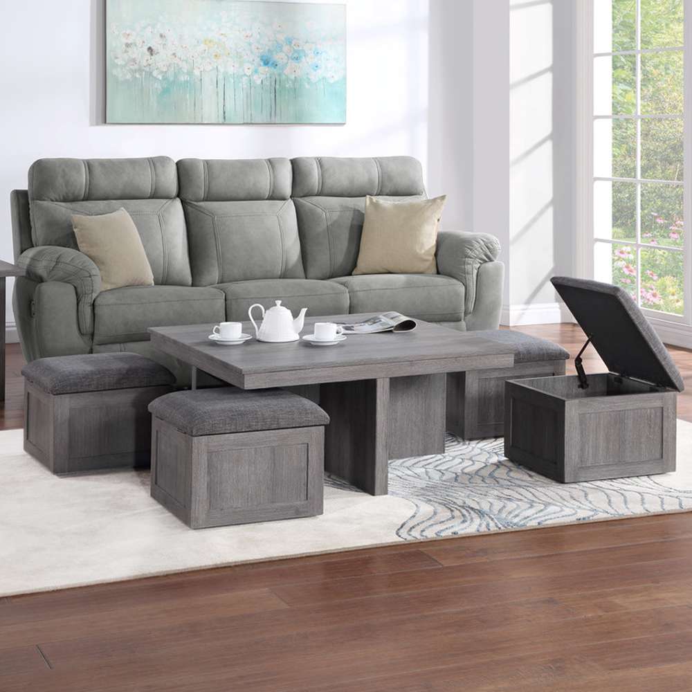 Lilola Home - Moseberg Distressed Gray Coffee Table with Storage Stools and End Table Set - 98011-SET veiw 3