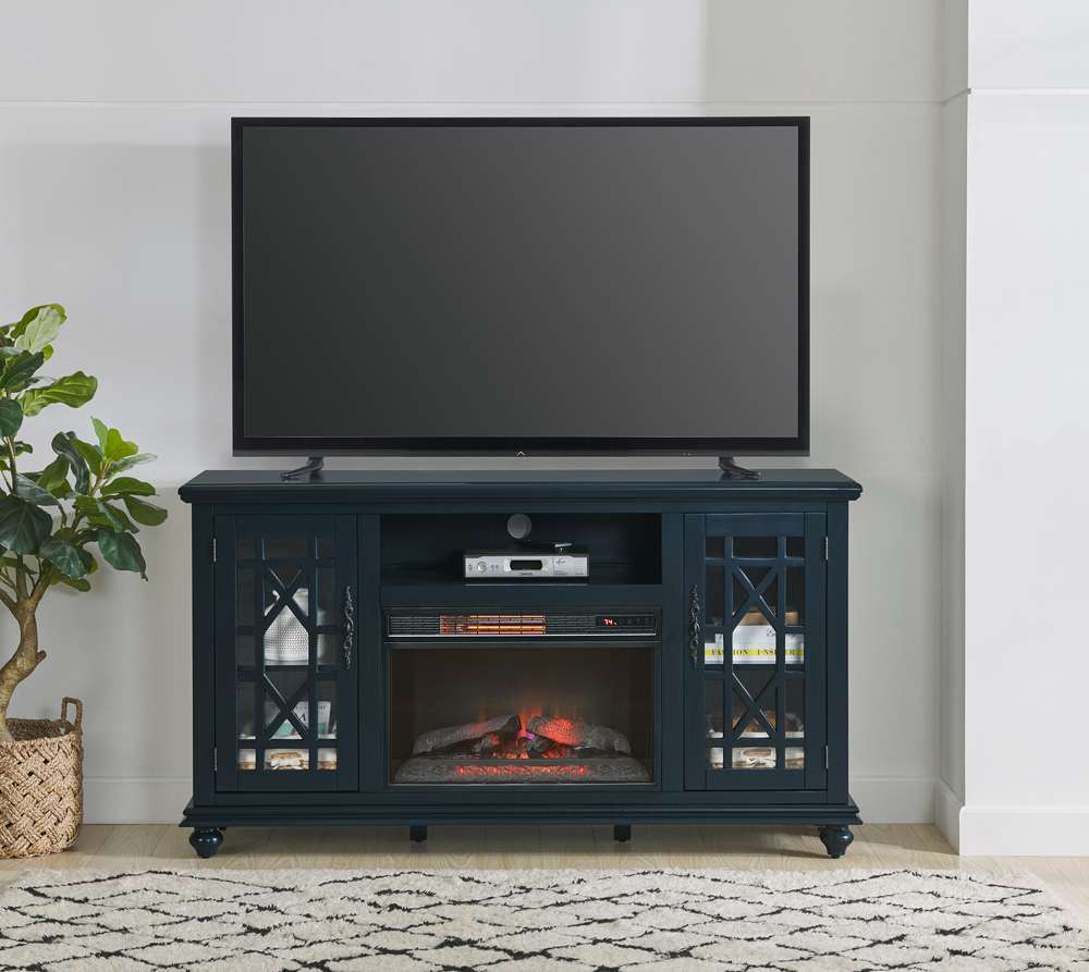 Martin Svensson Home -  Elegant 2 Door TV Stand with Fireplace, Catalina Blue - 910195F veiw 2