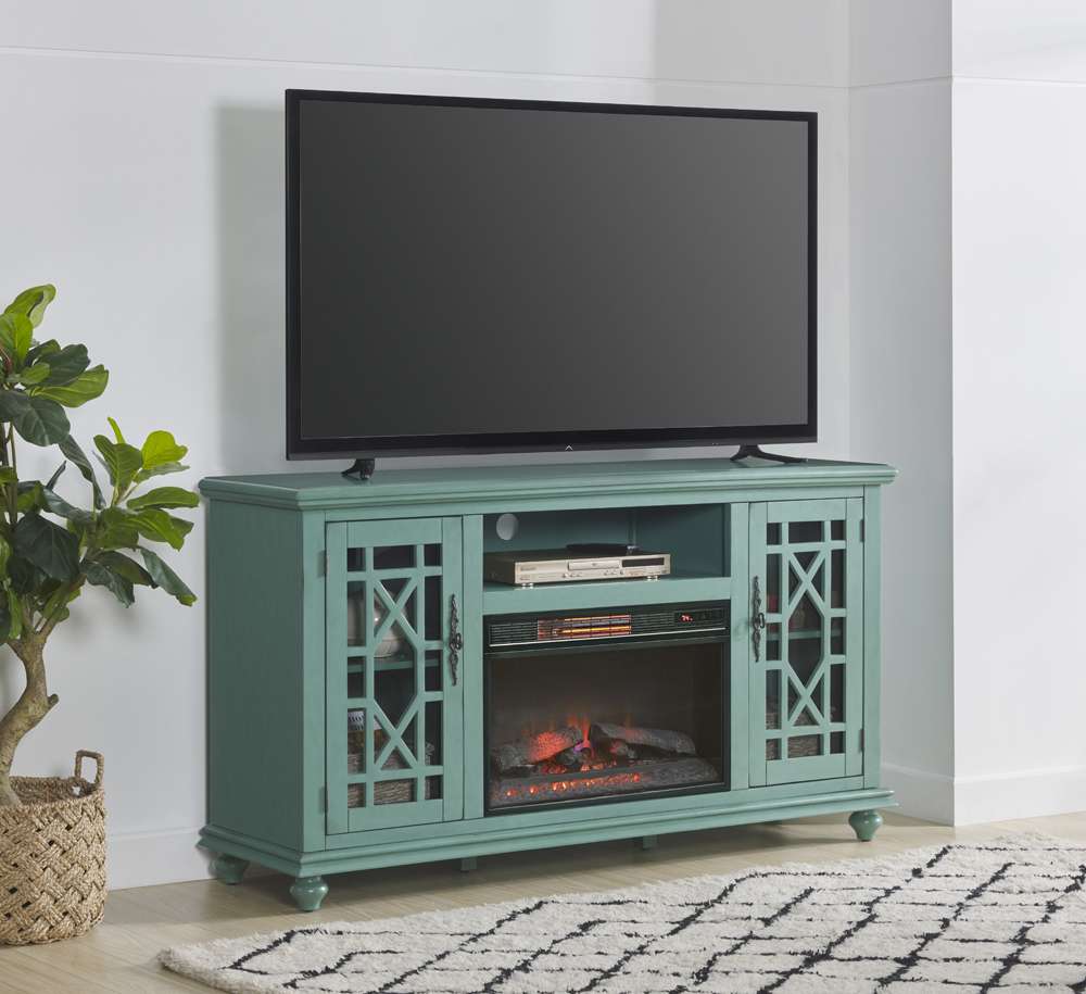 Martin Svensson Home -  Elegant 2 Door TV Stand with Fireplace, Antique Teal - 910191F veiw 1