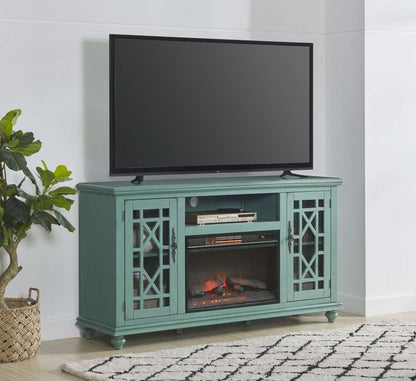 Martin Svensson Home -  Elegant 2 Door TV Stand with Fireplace, Antique Teal - 910191F veiw 1