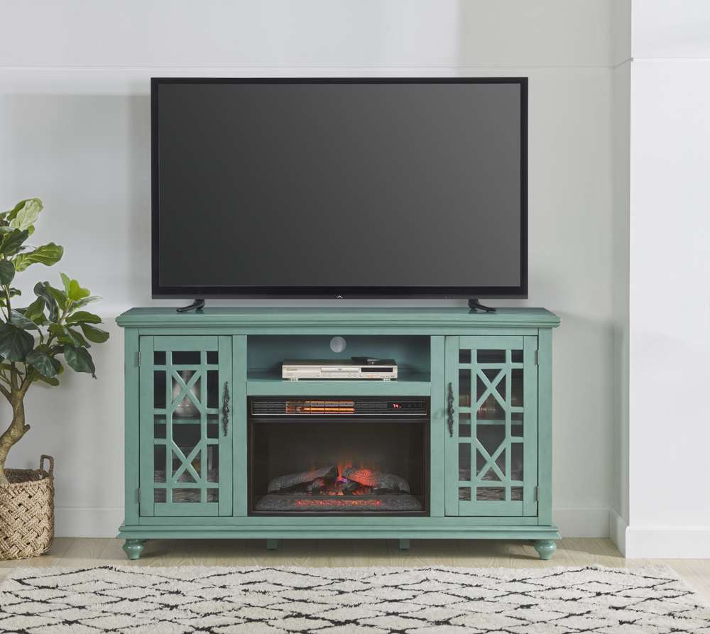 Martin Svensson Home -  Elegant 2 Door TV Stand with Fireplace, Antique Teal - 910191F veiw 2