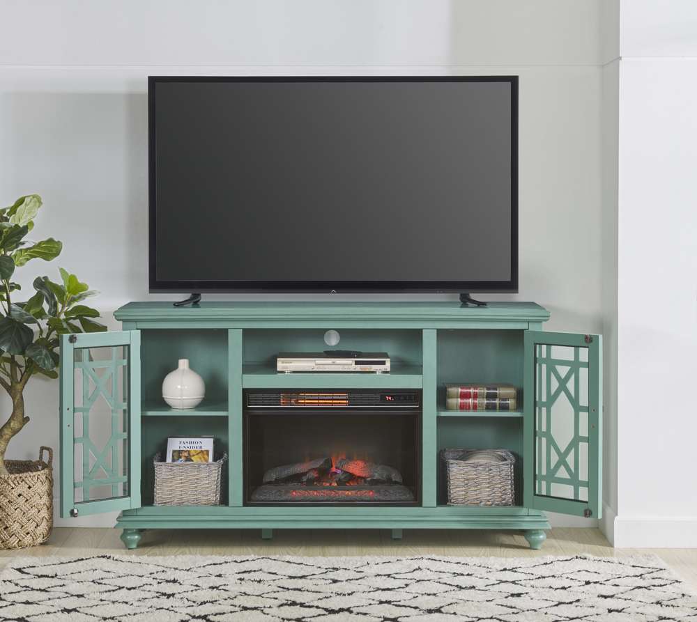Martin Svensson Home -  Elegant 2 Door TV Stand with Fireplace, Antique Teal - 910191F veiw 3