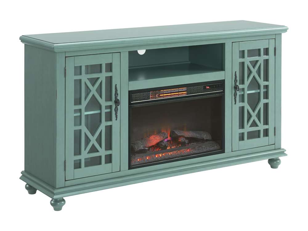 Martin Svensson Home -  Elegant 2 Door TV Stand with Fireplace, Antique Teal - 910191F veiw 4