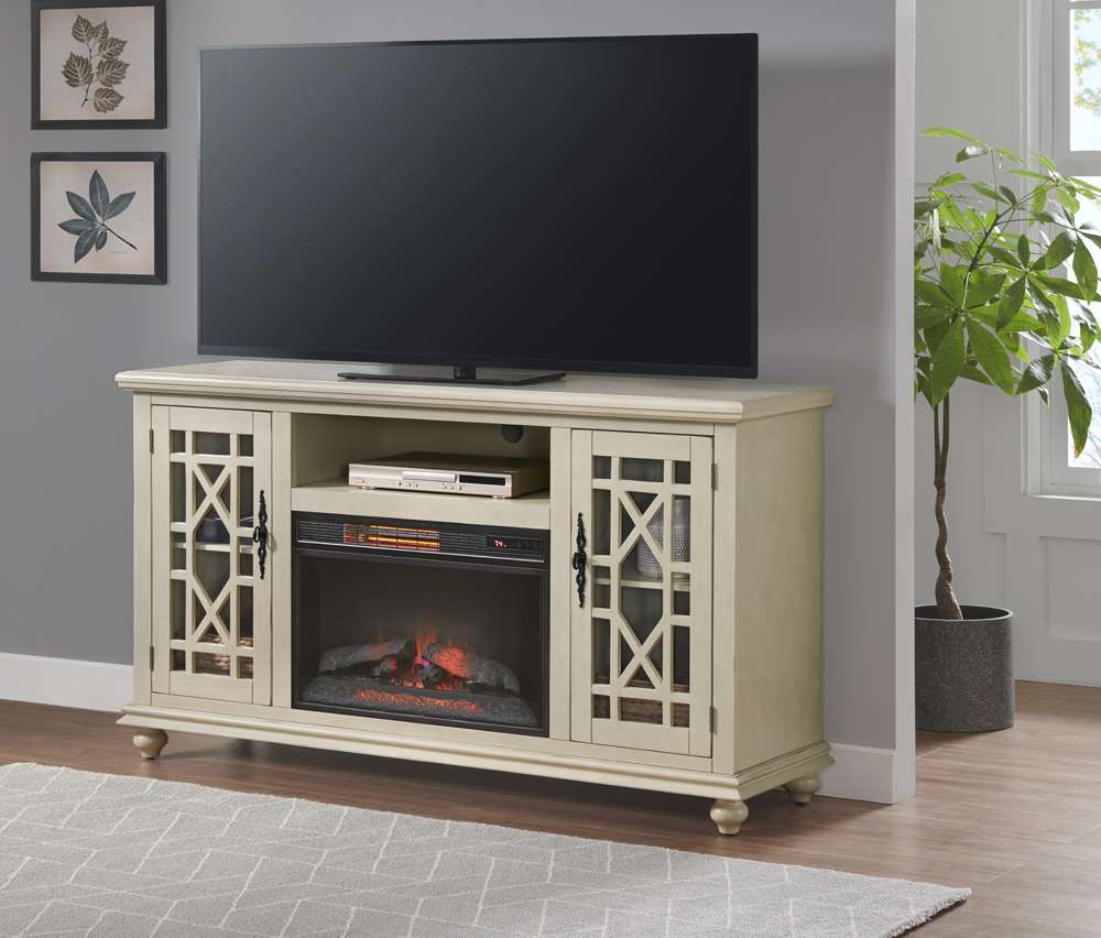 Martin Svensson Home -  Elegant 2 Door TV Stand with Fireplace, Antique White - 910193F veiw 1