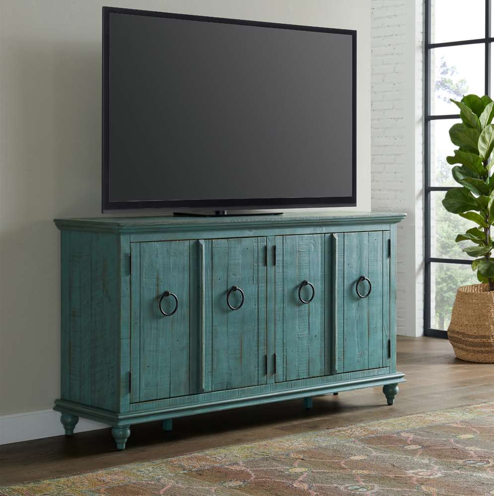 Martin Svensson Home -  Garden District Solid Wood TV Stand, Rustic Turquoise - 909181 veiw 3