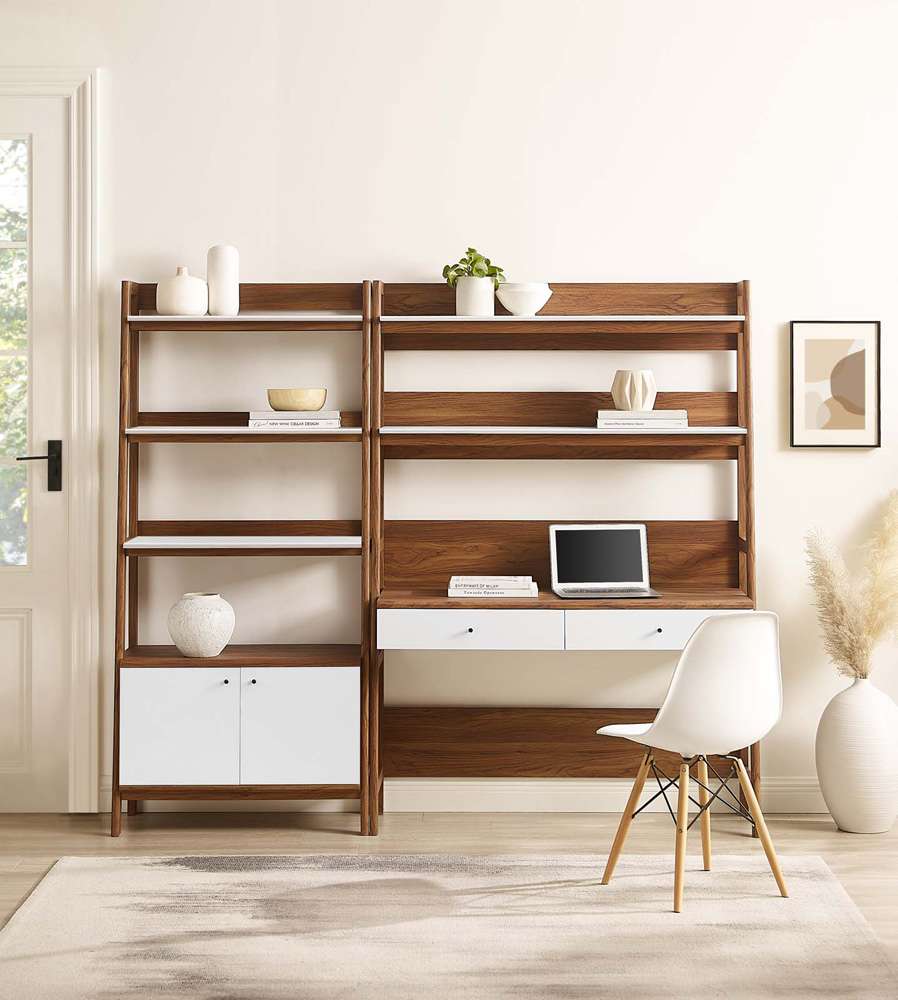 Modway - Bixby 2-Piece Wood Office Desk and Bookshelf - EEI-6112-WAL-WHI veiw 6