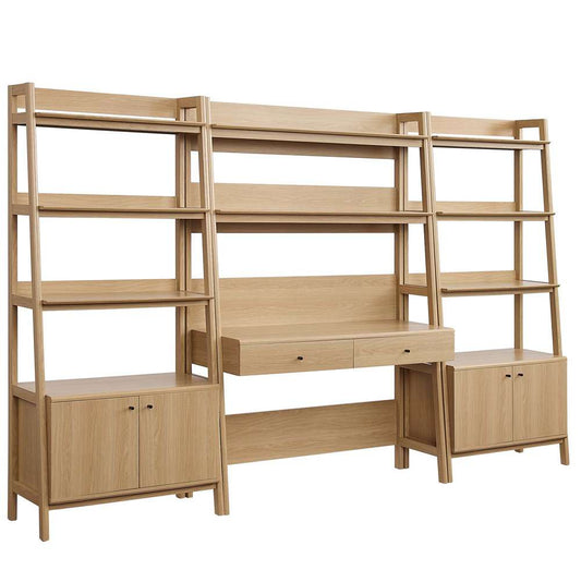 Modway - Bixby 3-Piece Wood Office Desk and Bookshelf in Oak - EEI-6115-OAK veiw 2