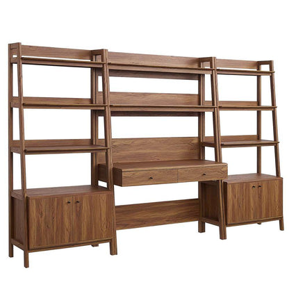 Modway - Bixby 3-Piece Wood Office Desk and Bookshelf in Walnut - EEI-6115-WAL veiw 2